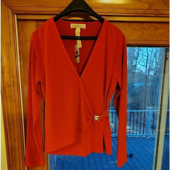 MK Burnt Orange Faux Wrap Top. W2 - Picture 1 of 4